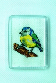 Blue Tit Cross Stitch Badge from Alison Perkins (40 x 55mm)