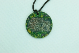 Hedgehog Pen and Pencil Illustrated Wooden Pendant 4 x 4 Cm