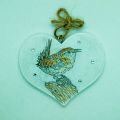 Coloured Pencil Illustrated Wooden Heart with Mini Gems