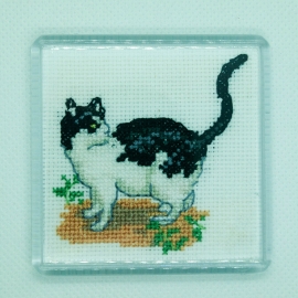 Black & White Cat Cross Stitch Fridge Magnet from Alison Perkins (58 x 58mm)