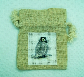 Penguin Chick - Linen Gift Bag and Cross Stitch Design 95 x 80mm