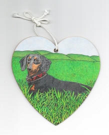 Pet Portrait Commissions on a Wooden Heart in Coloured Pencil 20 x 20 Cm