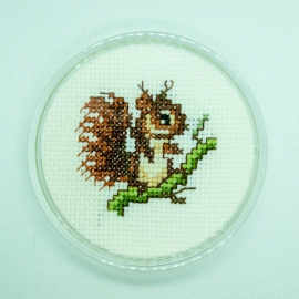 Red Squirrel Cross Stitch Coaster by Alison Perkins 8 x 8cm